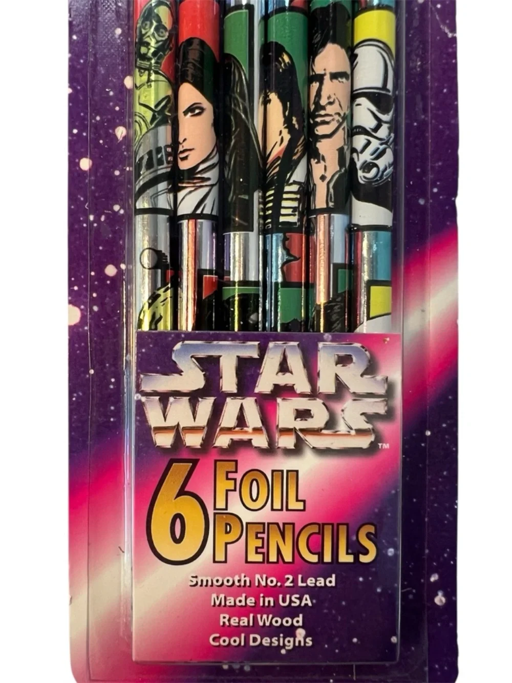 Vintage 1990’s Star Wars 6 Foil Multicolor Pencils. New with Tags
